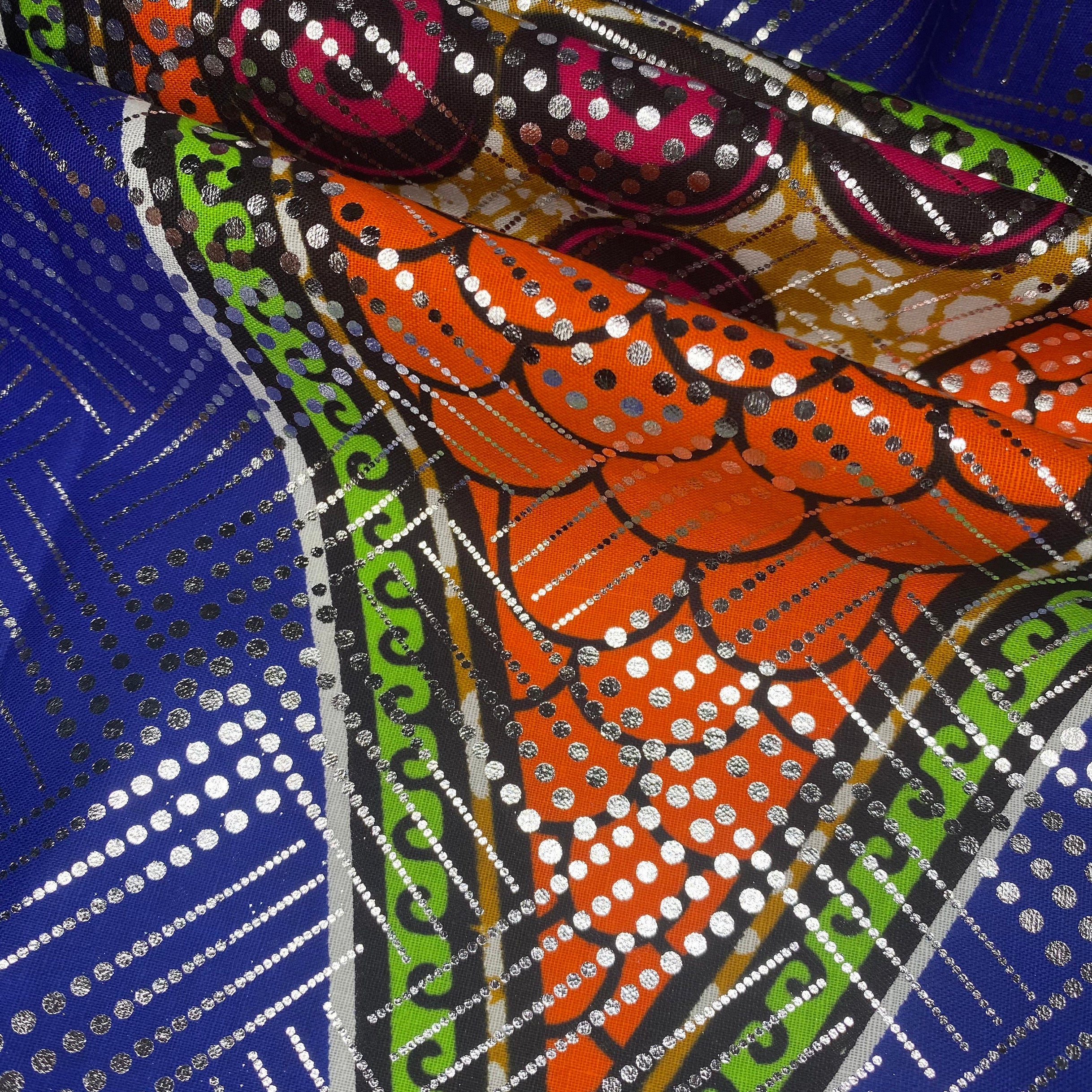 African Metallic Printed Cotton - Blue