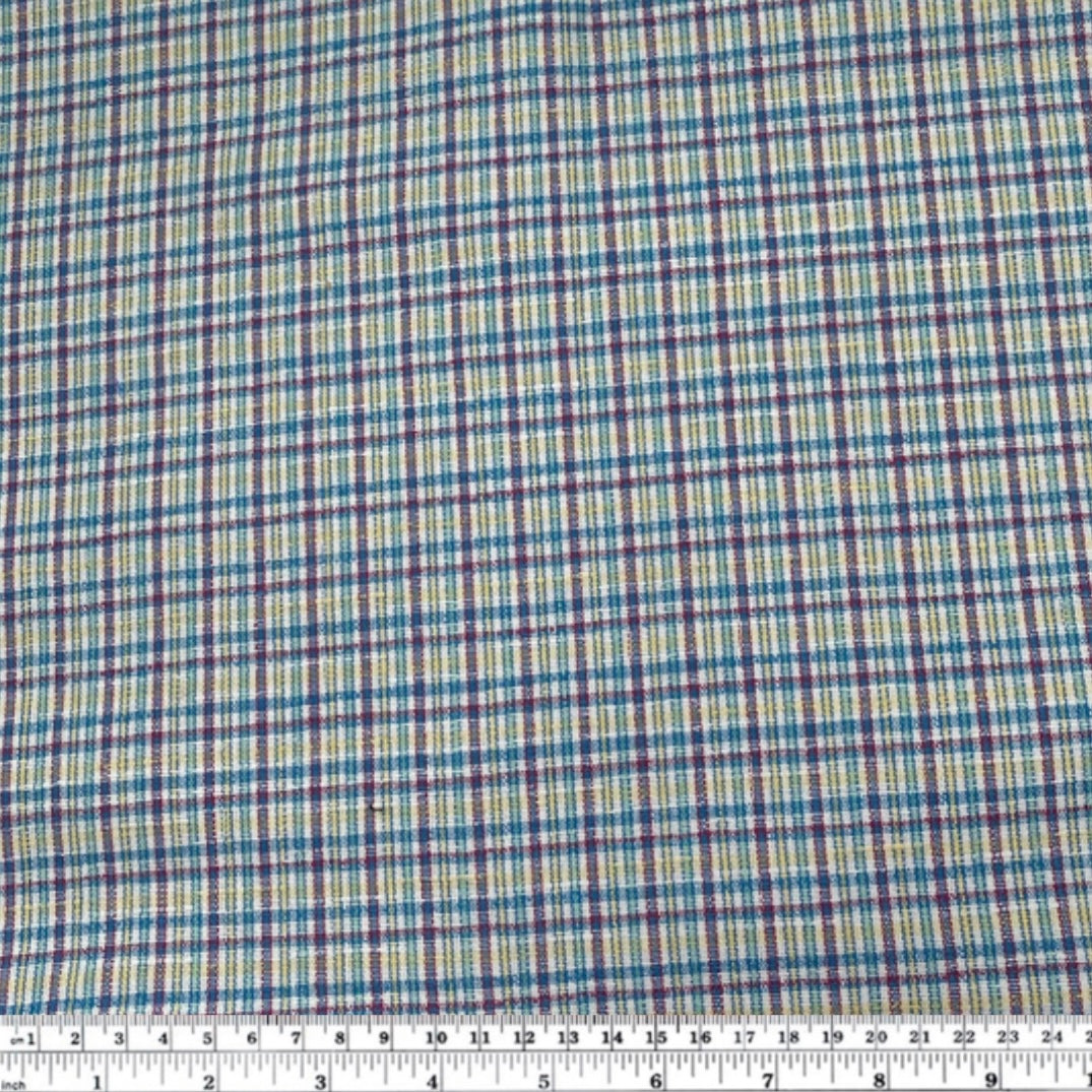 Yarn Dyed Cotton Plaid - Remnant - White/Blue/Yellow/Pink/Mint