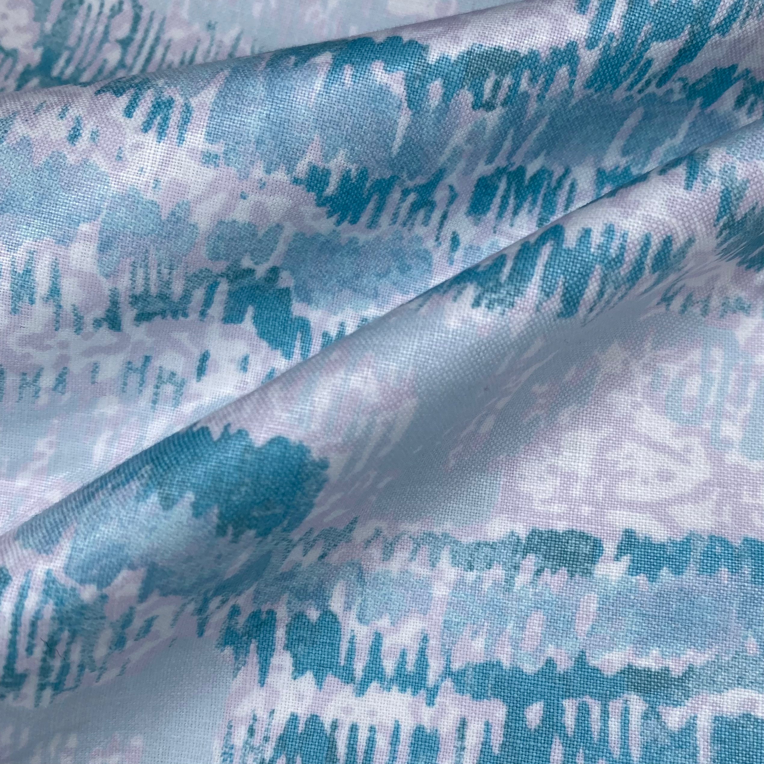 Printed Cotton Sateen - White/Blue