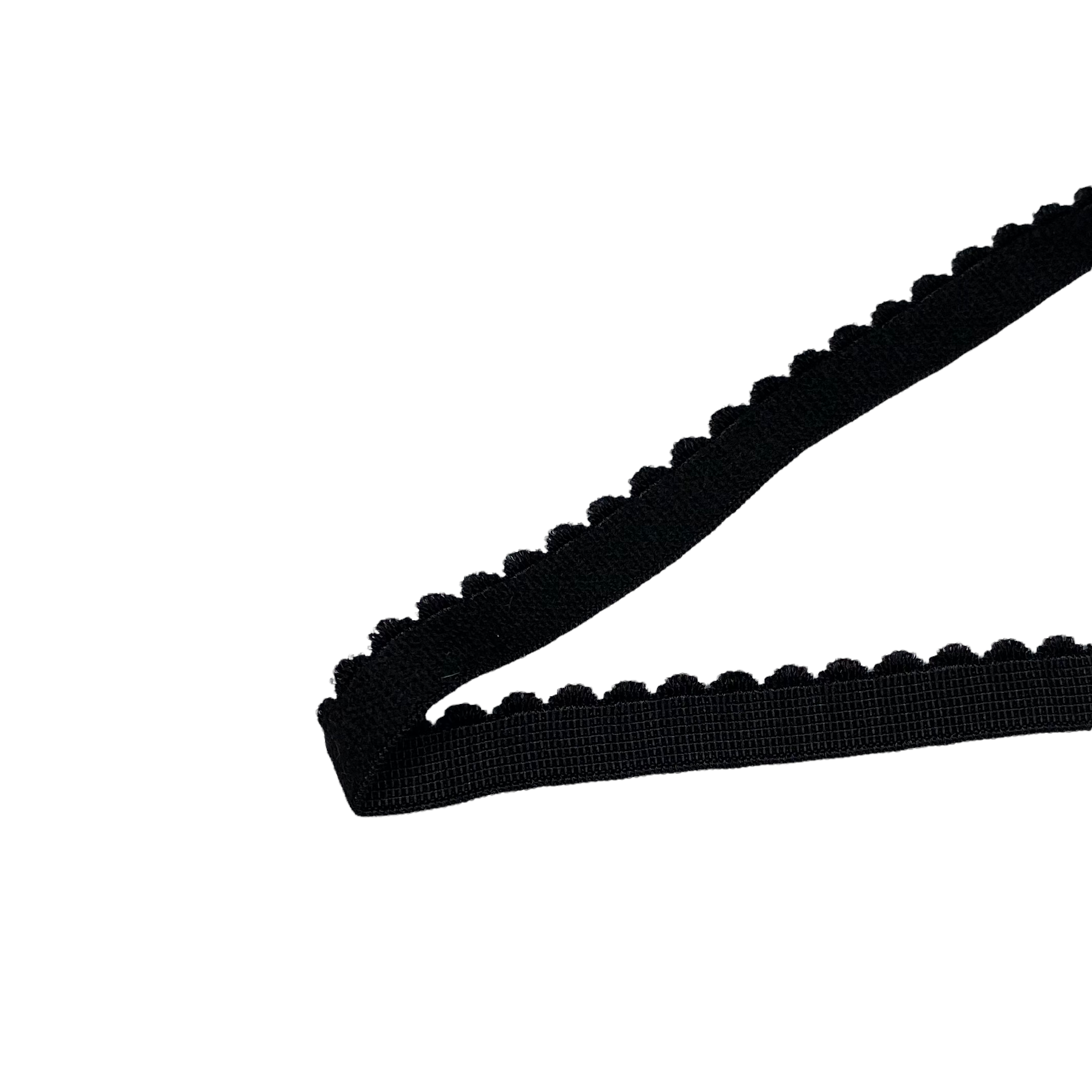 Picot Edge Decorative Elastic - 12mm - By the Yard - Black