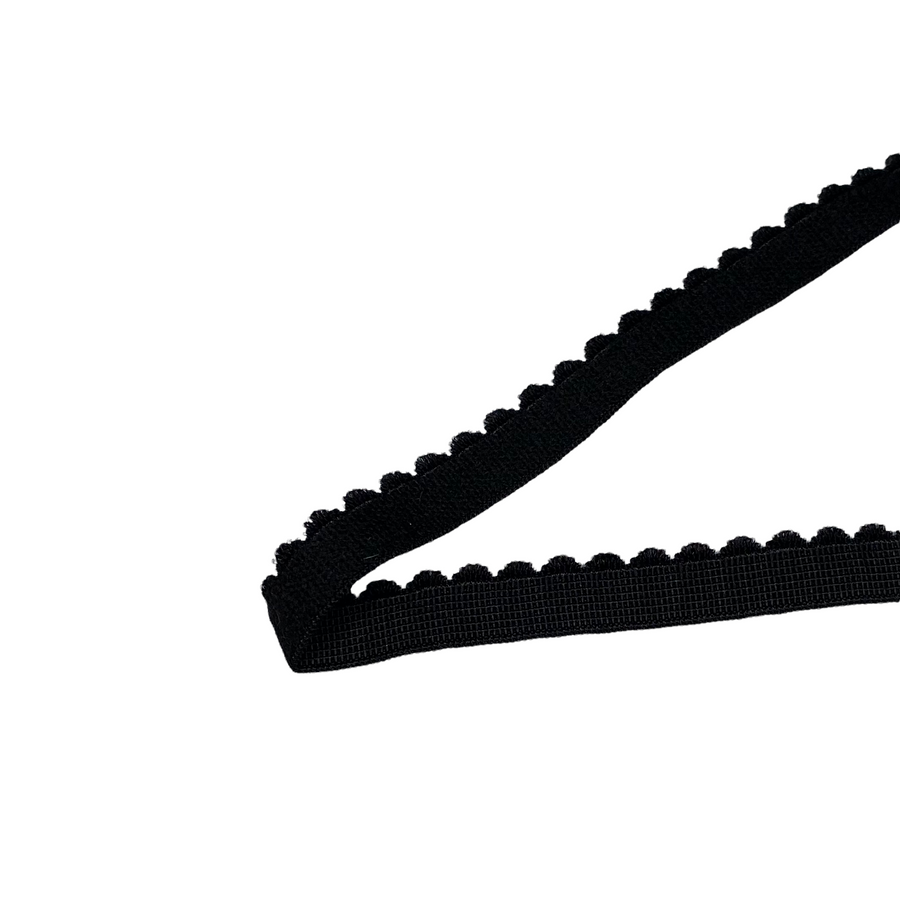 Picot Edge Decorative Elastic - 12mm - By the Yard - Black