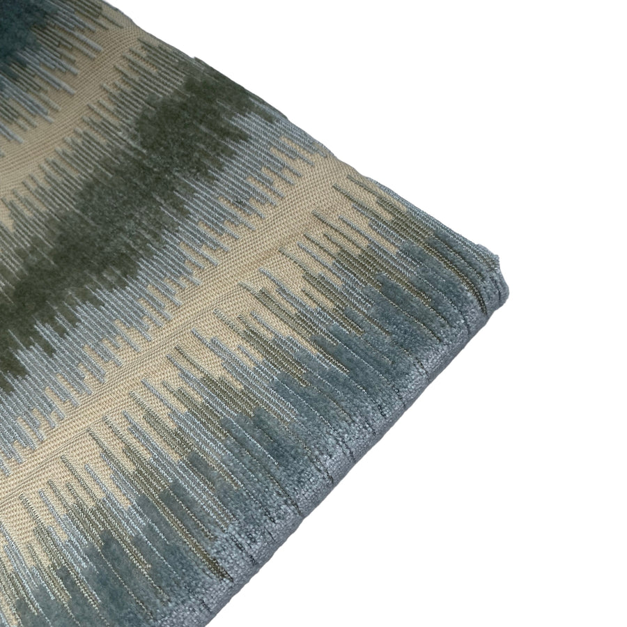 Patterned Velvet Upholstery - Designer Remnant - Blue/Beige/Green