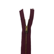 Closed-End Metal 19 1/2” Zipper - Burgundy/Brass