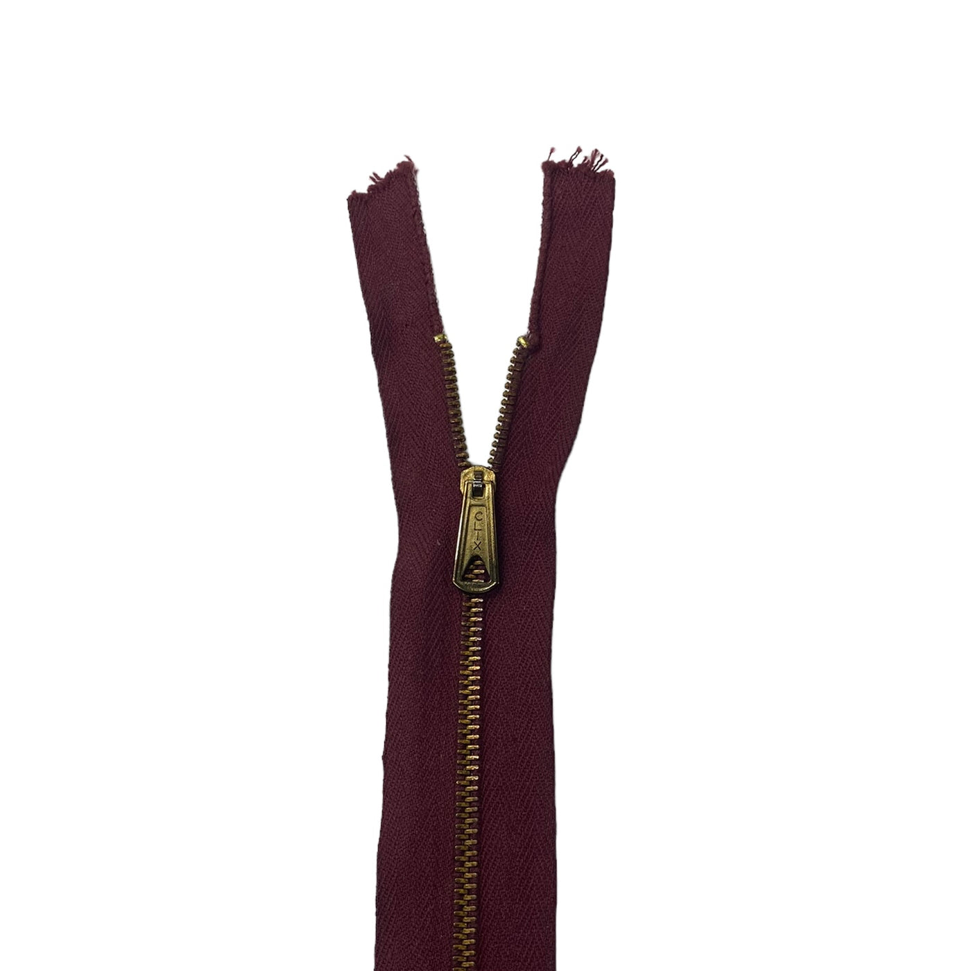 Regular Metal Zipper - 19 1/2” - Burgundy/Brass · King Textiles