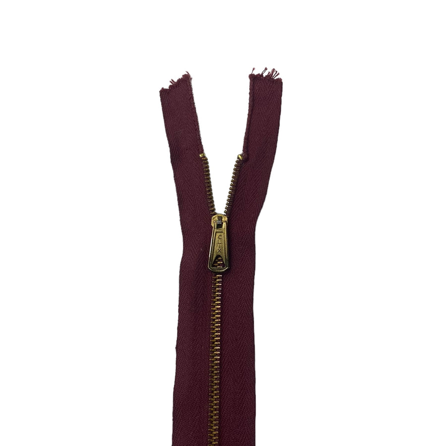 Regular Metal Zipper - 19 1/2” - Burgundy/Brass