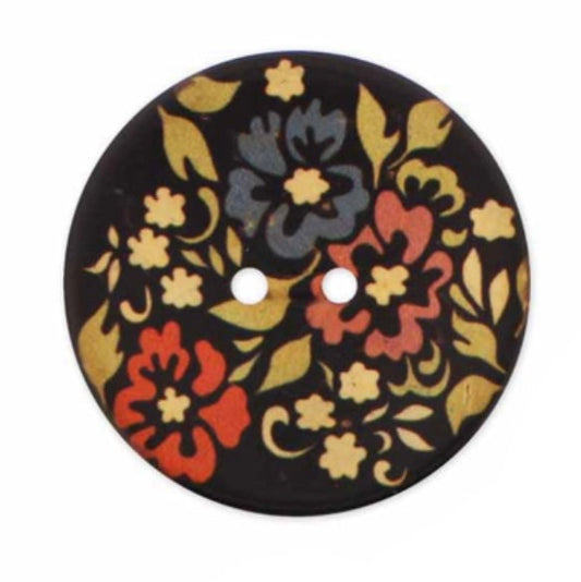 Two Hole Coconut Button - 51mm - Floral - 1 Count