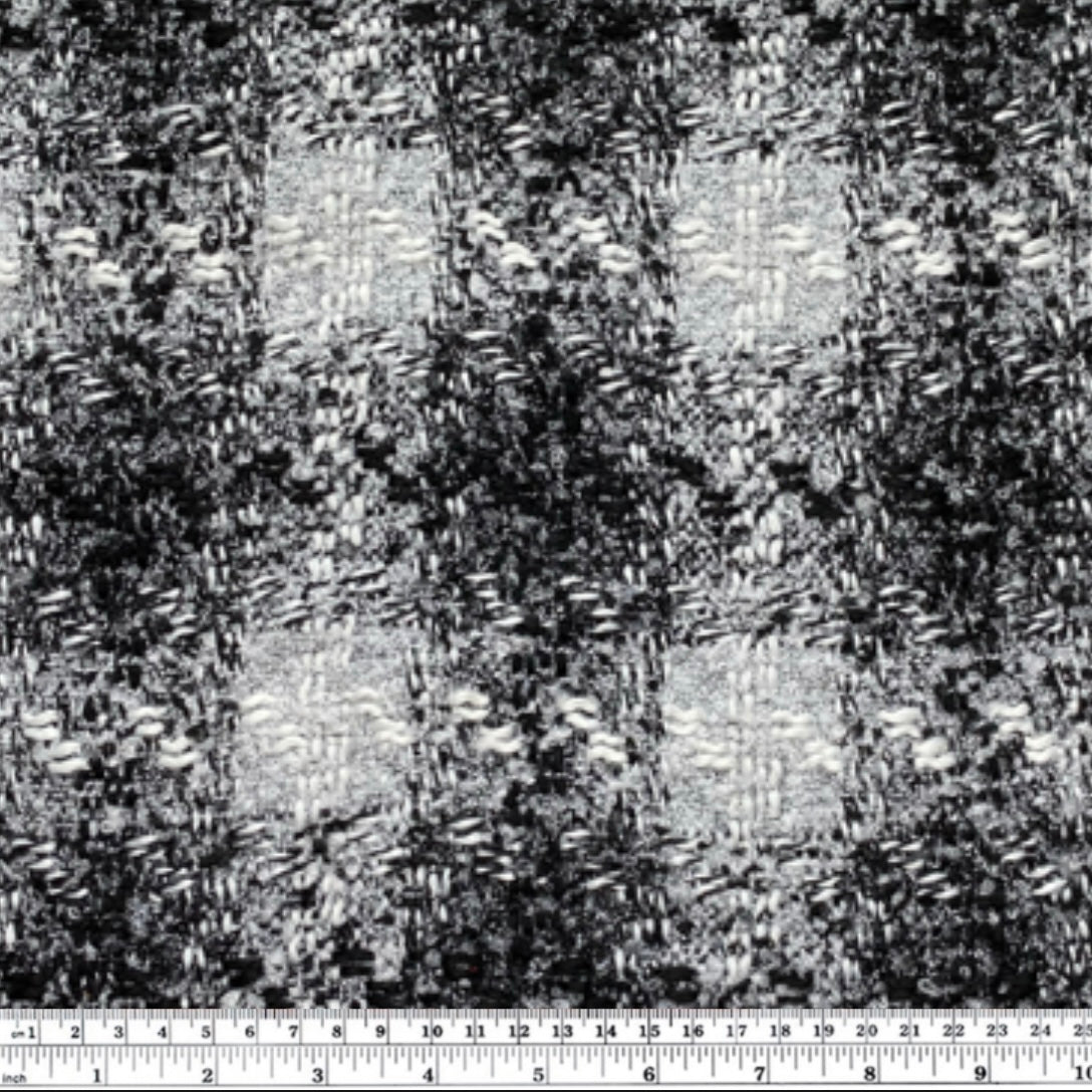 Two Faced Soft Faux Wool Tweed Boucle Coating - Metallic Print