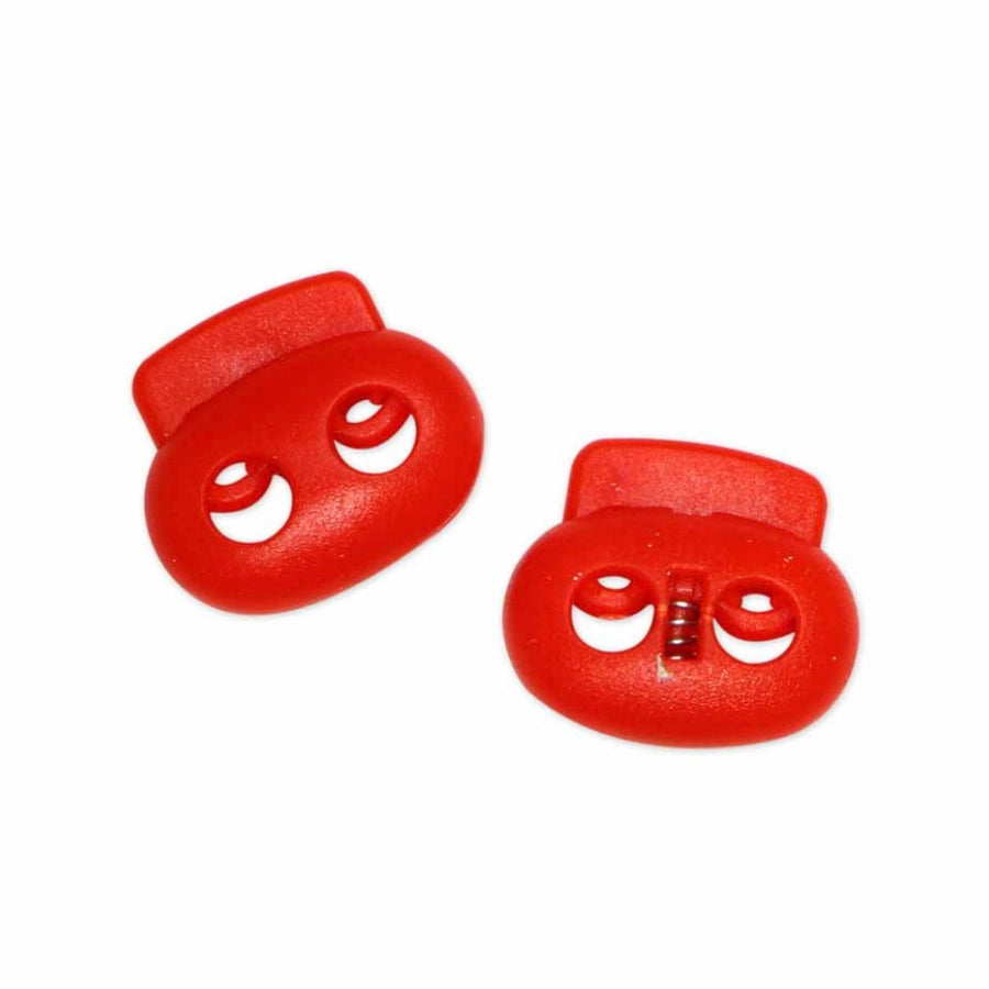 Plastic Two Hole Cord Stops - Red - 2 pcs