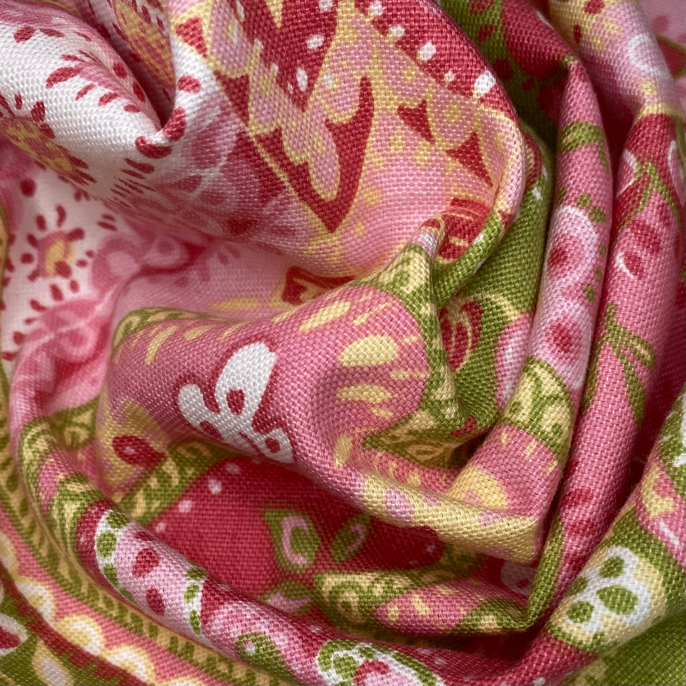Printed Paisley Cotton Canvas Remnant - Pink/Green/ Yellow