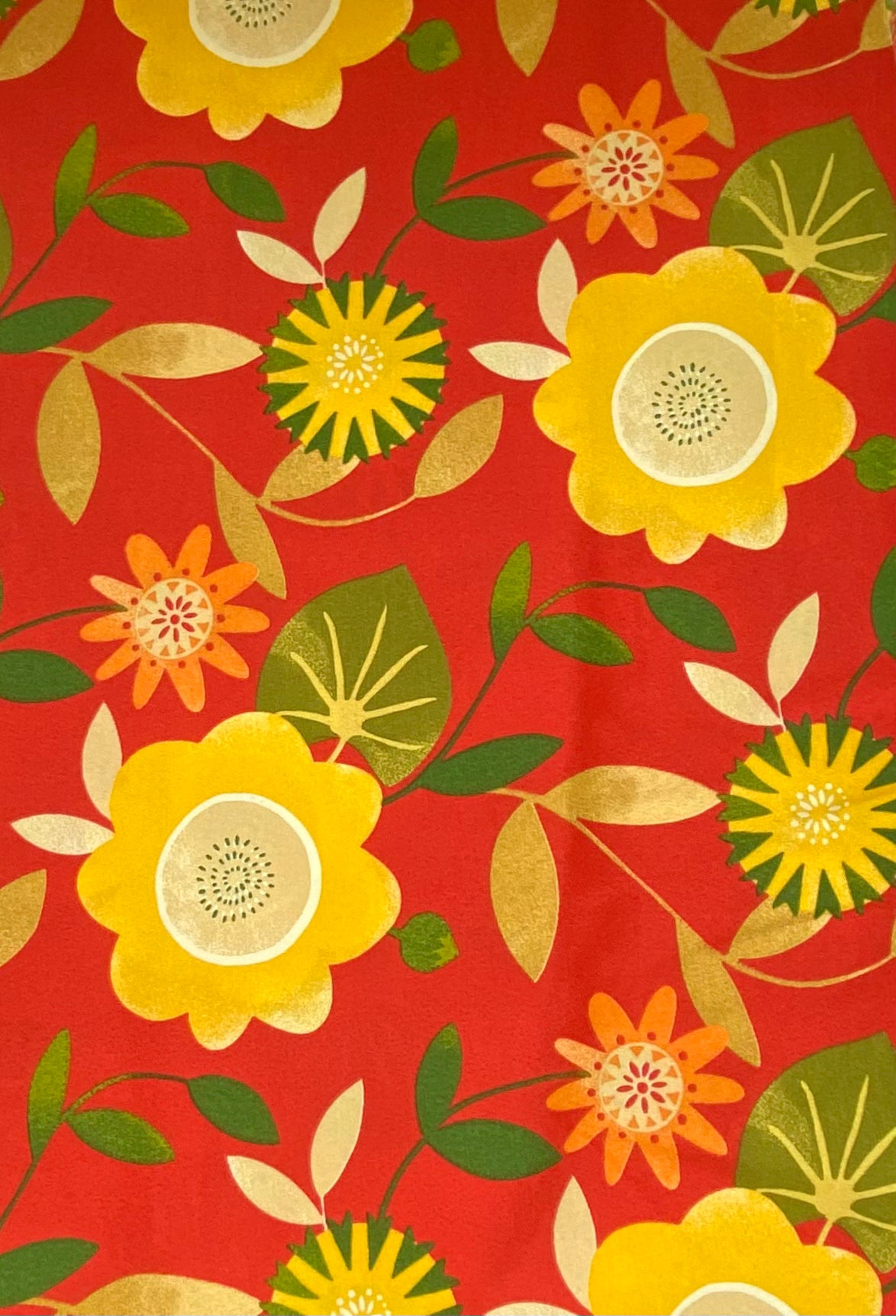 Floral Indoor/Outdoor Upholstery - 56” - Red/Yellow