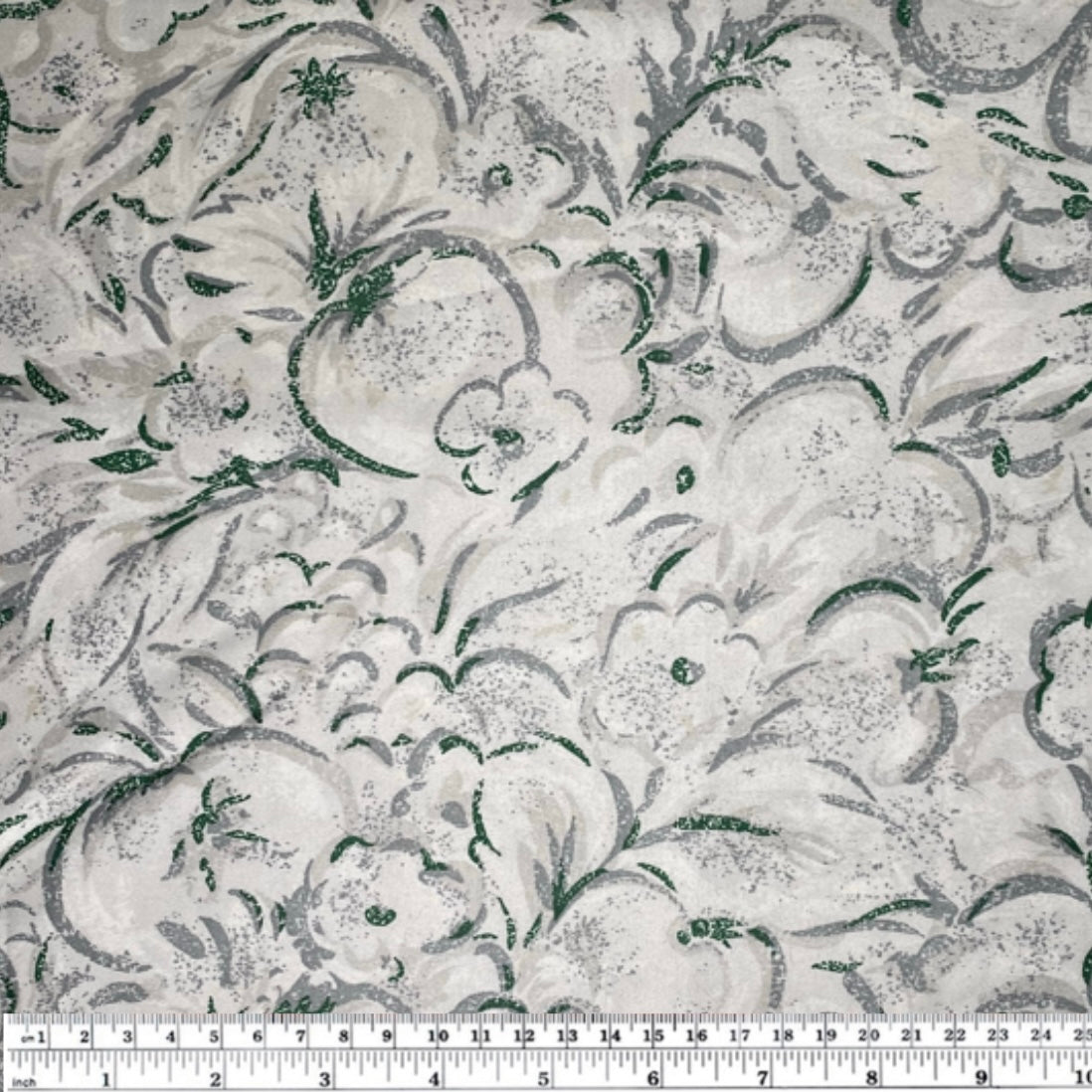 Printed Cotton Satin - Floral - White/Grey/Grey