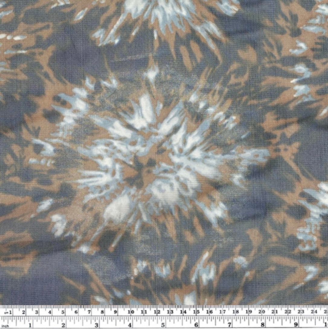 Tie Dyed Printed Stretch Mesh - Blue/Brown/White
