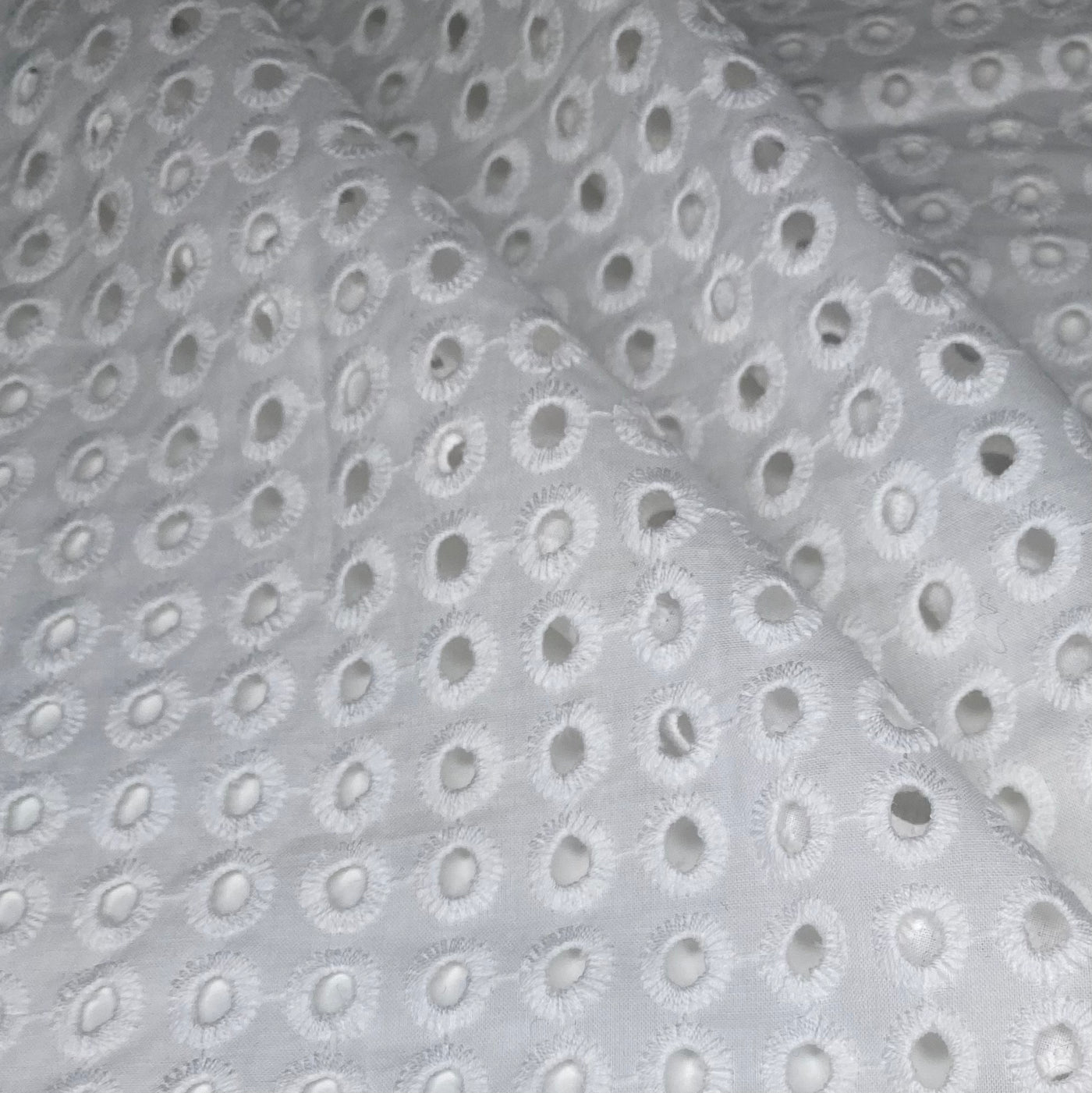 Embroidered Cotton Eyelet - Circles - White