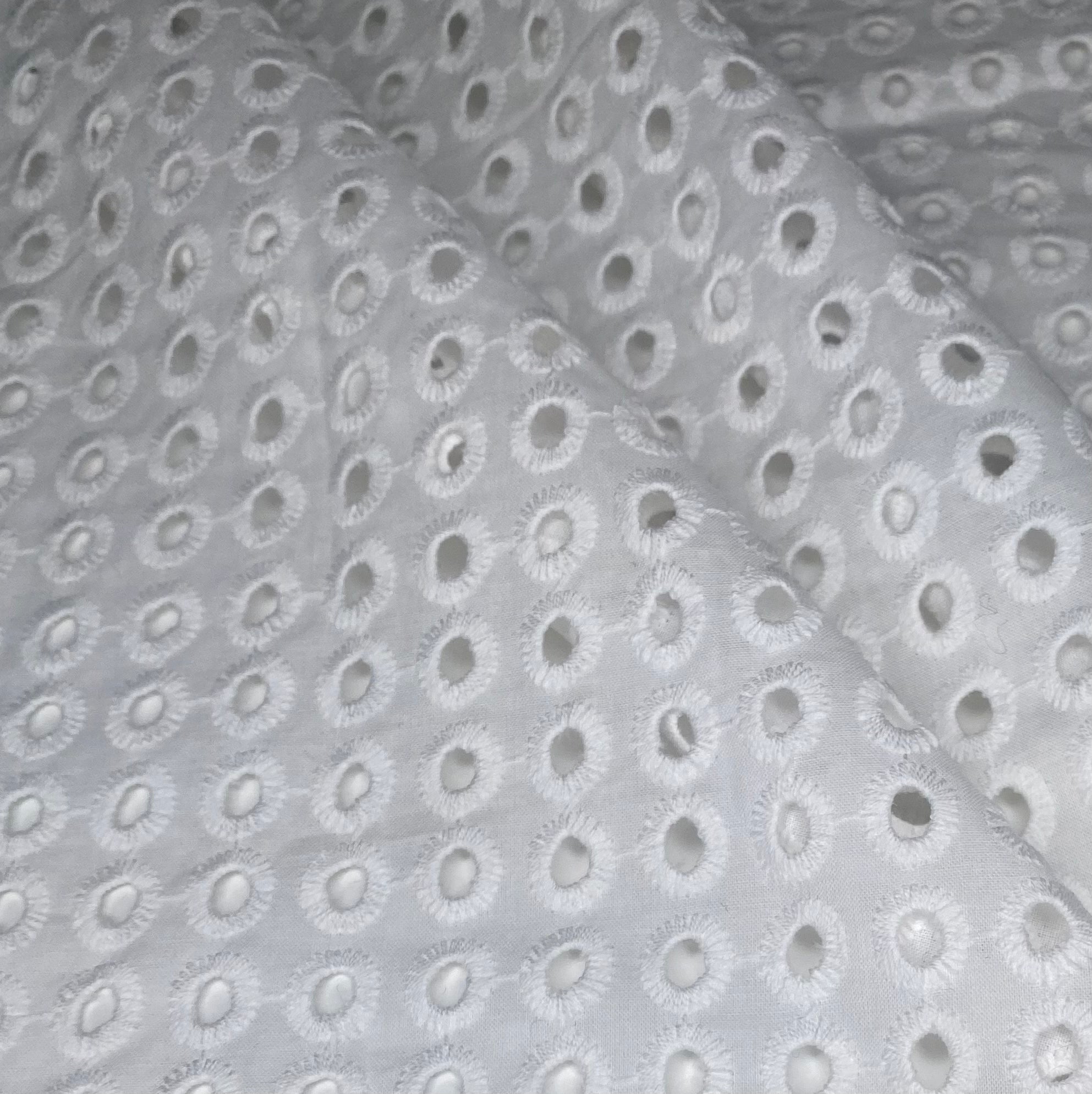 Embroidered Cotton Eyelet - Circles - White