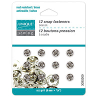 Sew On Snap Fasteners - 7mm (5/16″) - 12  sets - Black