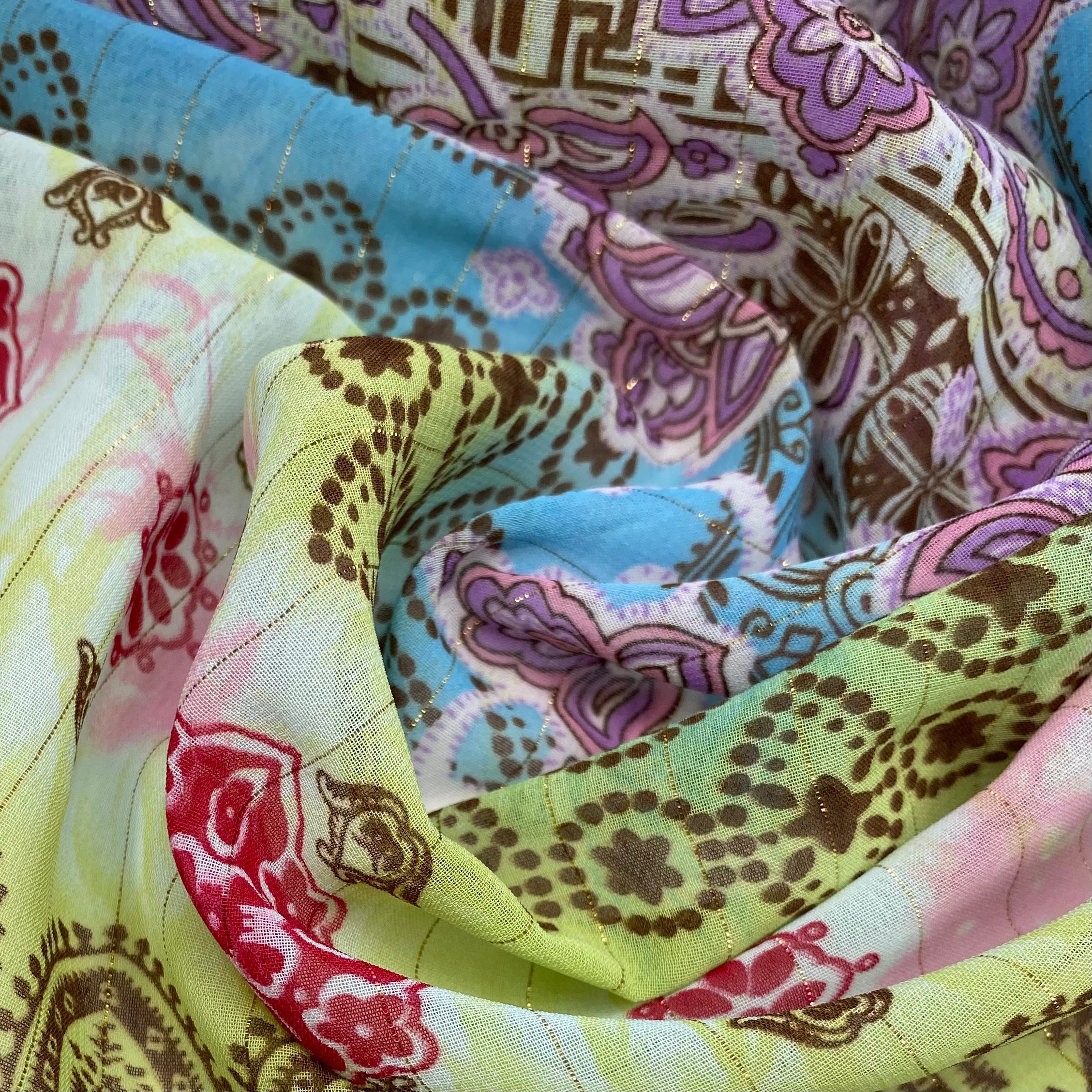 Paisley Striped Polyester Chiffon - 58” - Purple/Blue/Green