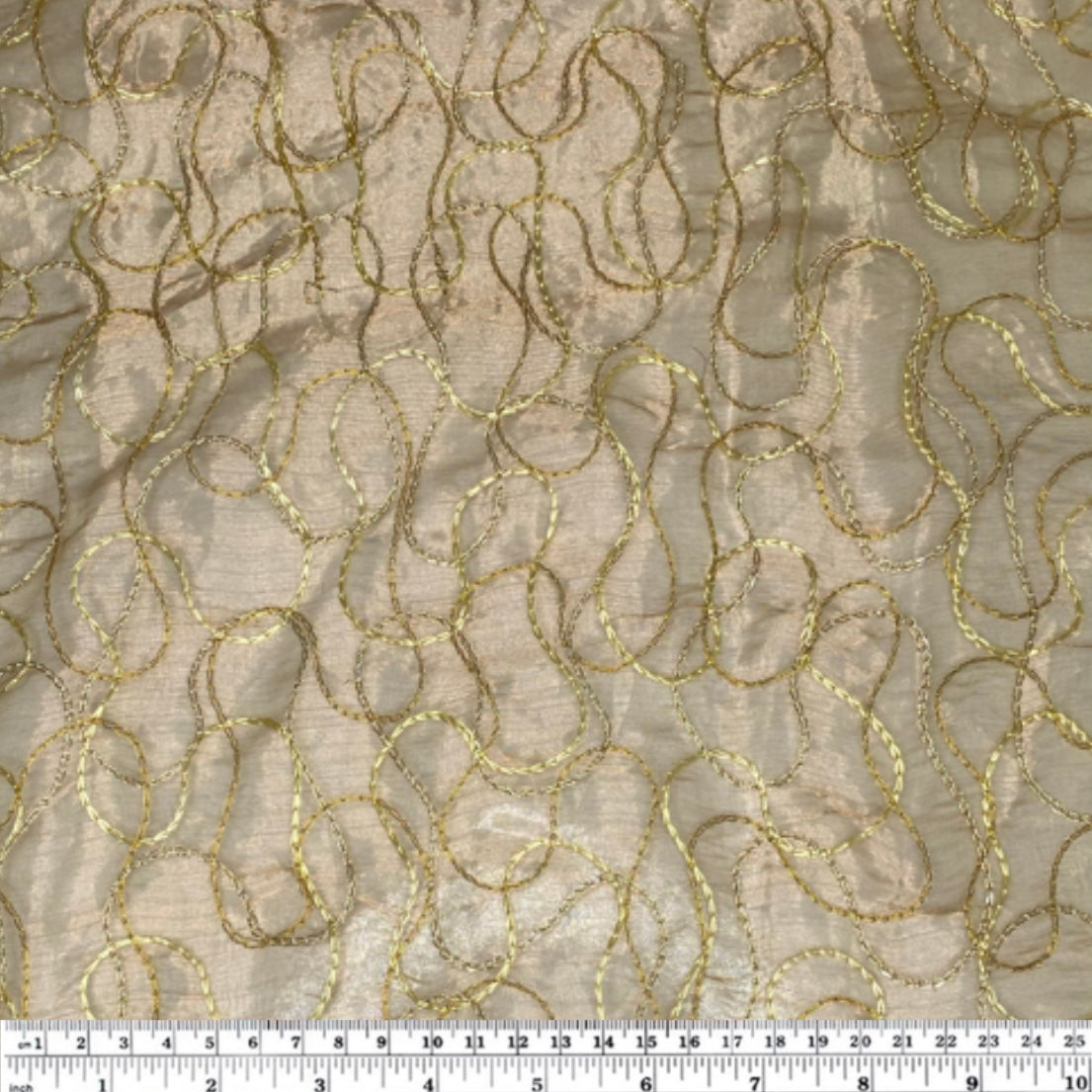 Embroidered Silk Organza - 52” - Gold