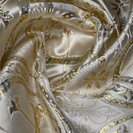 Metallic Cross Polyester Brocade - Gold/White