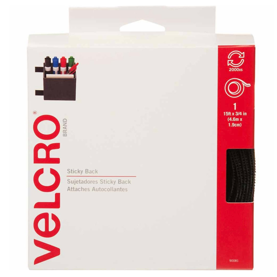 Sticky Back Tape - Velcro - 19mm x 4.5m (3/4” x 15’) - Black
