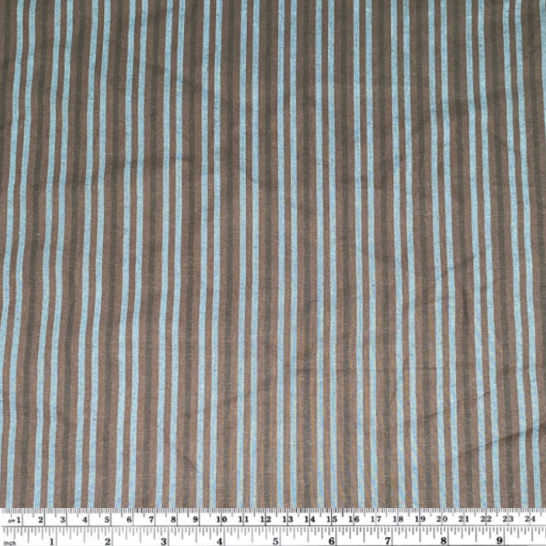 Striped Stretch Cotton Poplin - 50” - Blue/Brown