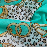 Printed Polyester Chiffon - Cheetah/Chain Print - Mint