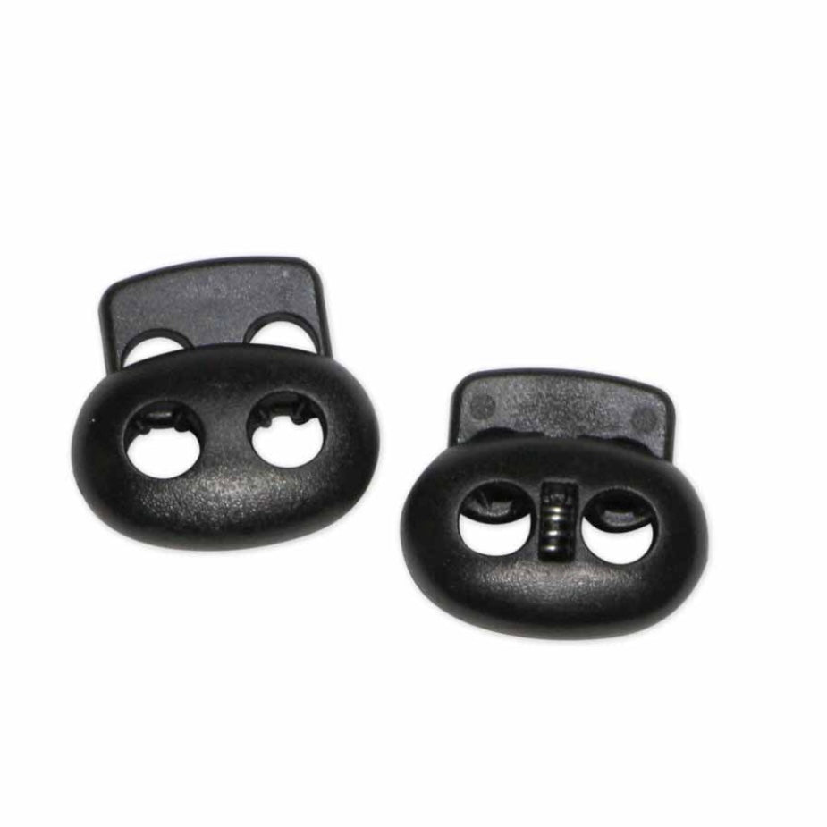 Plastic Two Hole Cord Stops - Black - 2 pcs
