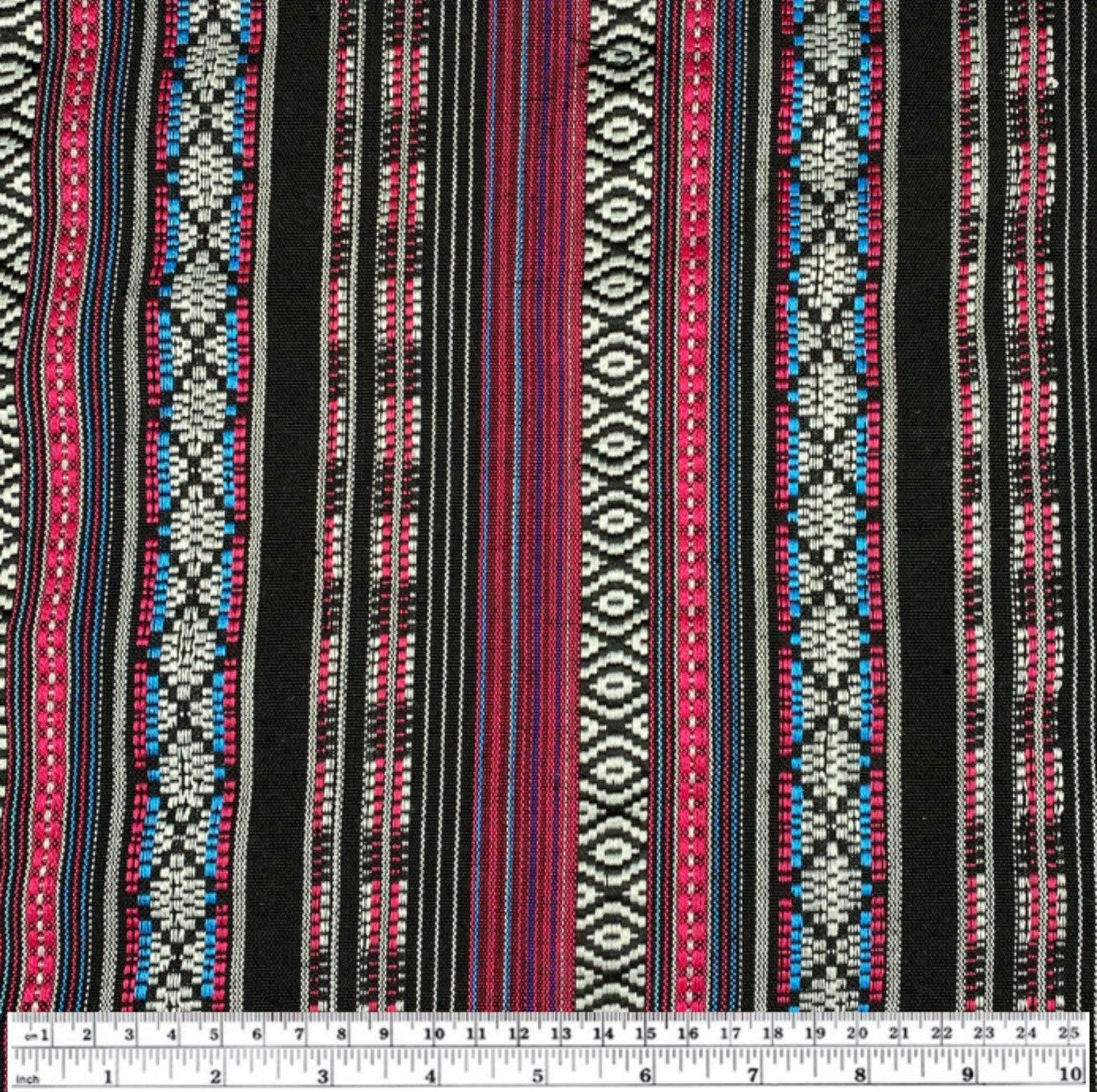 Woven Polyester - Striped Aztec  - Pink / Black