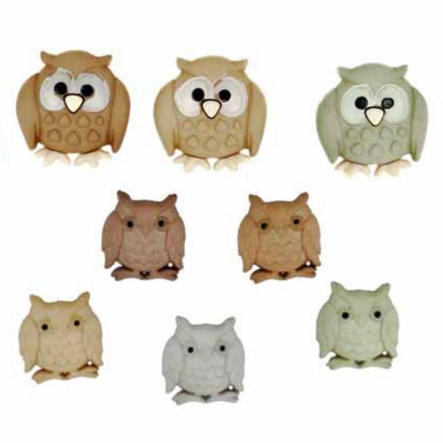 Novelty Buttons - Assorted Owls - 8pcs