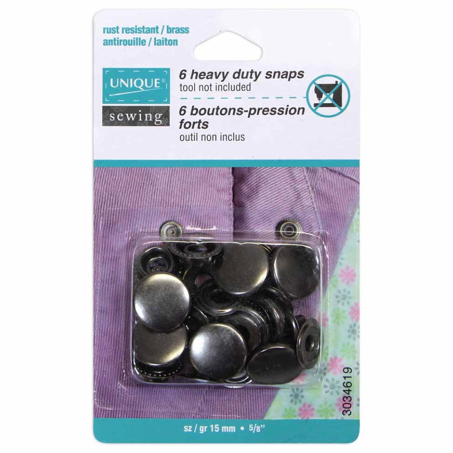 Heavy Duty Snaps - 15mm (5/8″) - 6 sets - Gunmetal