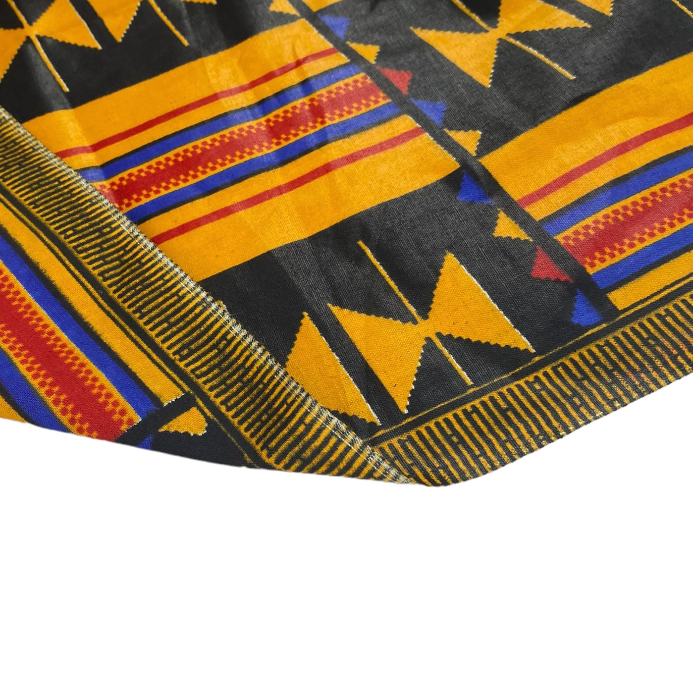 Waxed African Printed Cotton - Orange/Black/Red/Blue