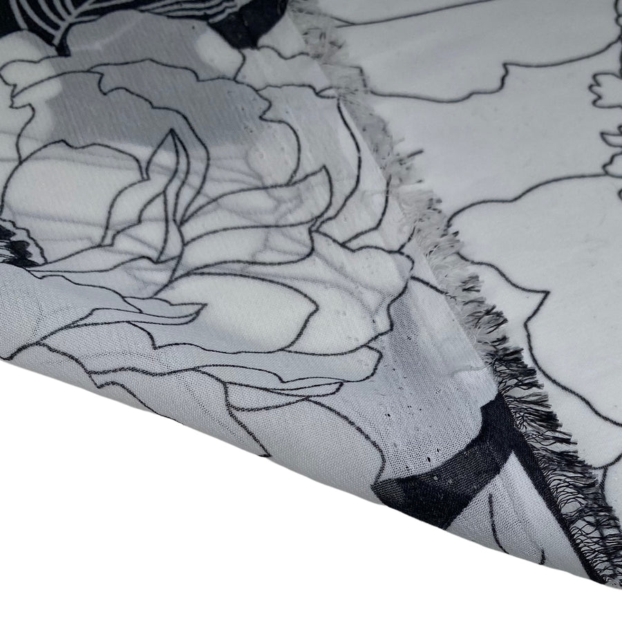 Floral Polyester Chiffon - 58” - Black/White