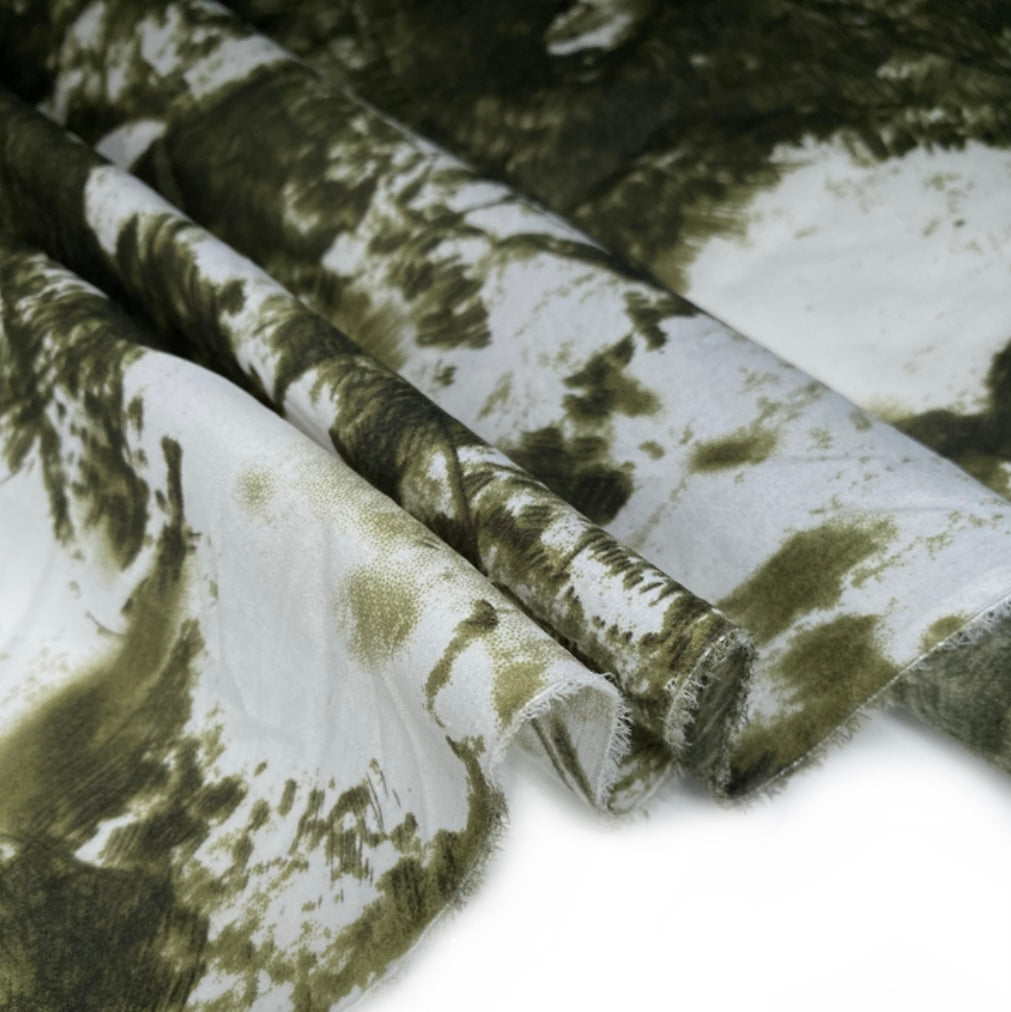 Stretch Printed Silk - White/Green