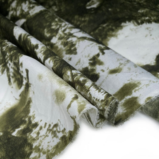 Stretch Printed Silk - White/Green