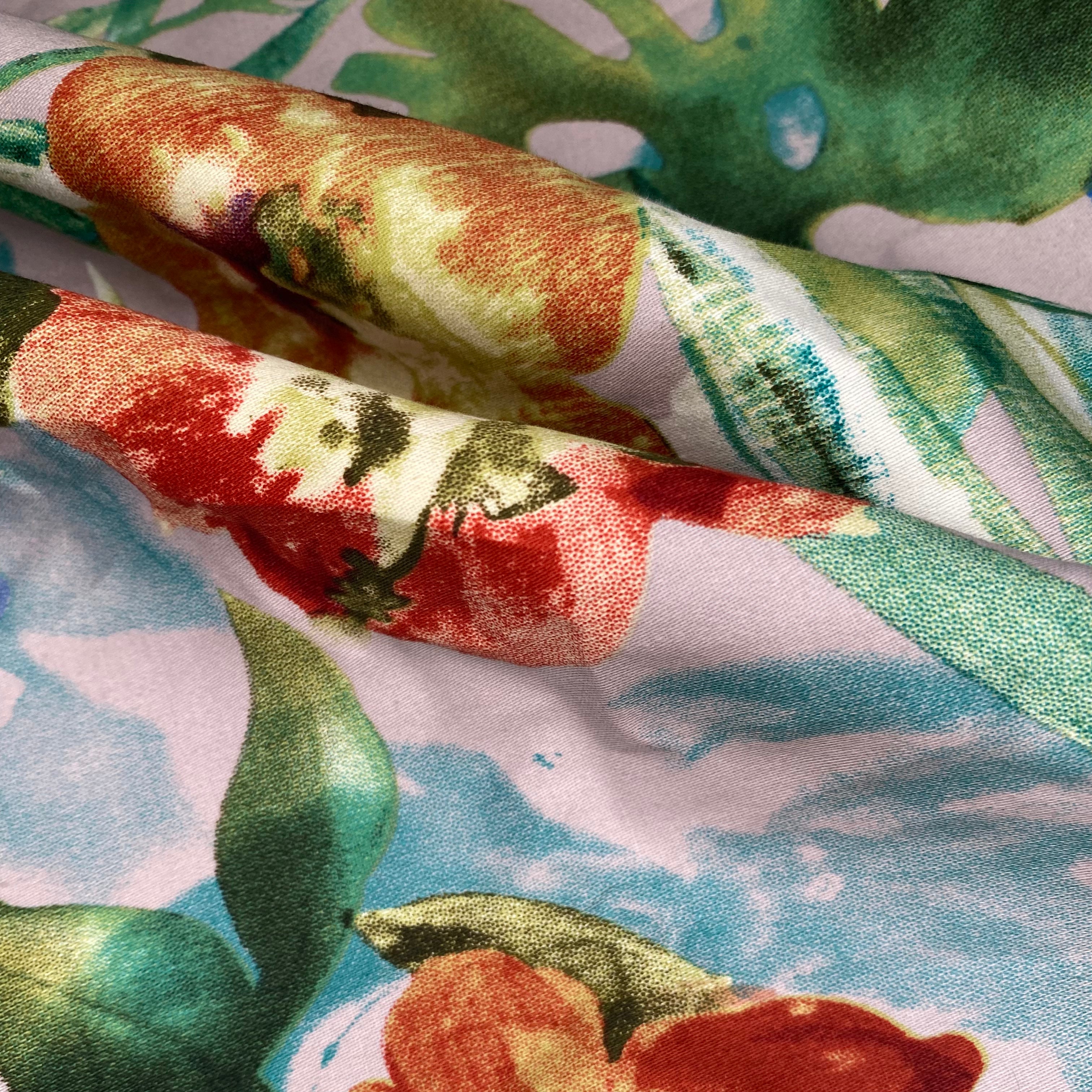 Floral Stretch Cotton - 52” - Pink/Green/Red/Blue