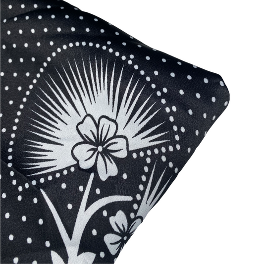 Stretch Printed Polyester Charmeuse - Fans/Polka Dots - Black/White
