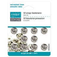 Sew On Snap Fasteners - 6mm (1/4″) - 12  sets - Nickel