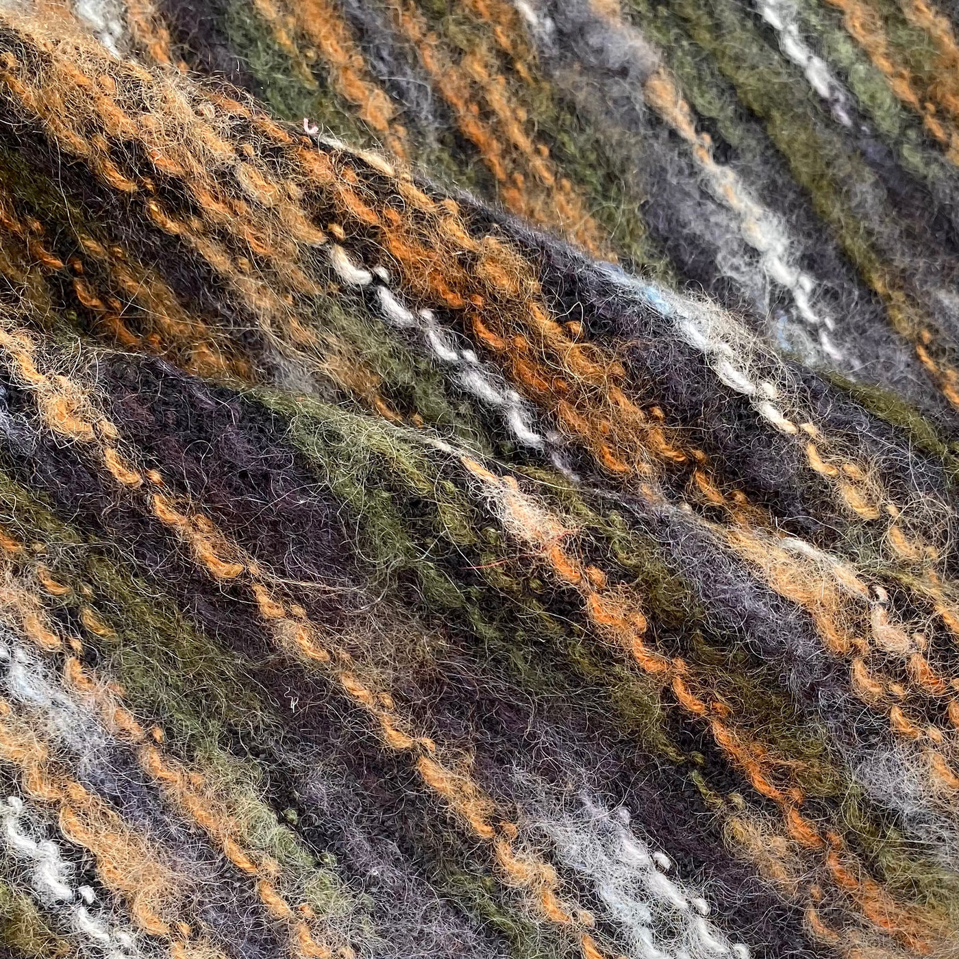 Chenille Mohair Blend Knit Fabric Remnant - Rust/Green/Grey