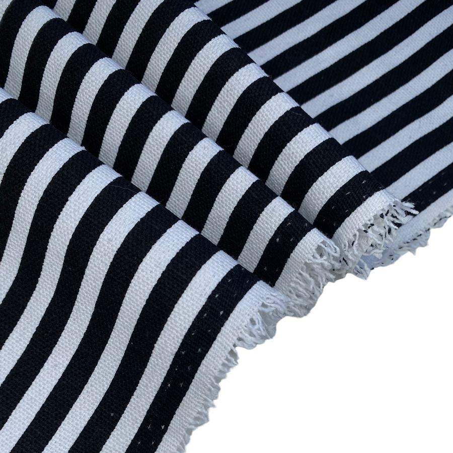 Printed Cotton Canvas Striped - Black/White