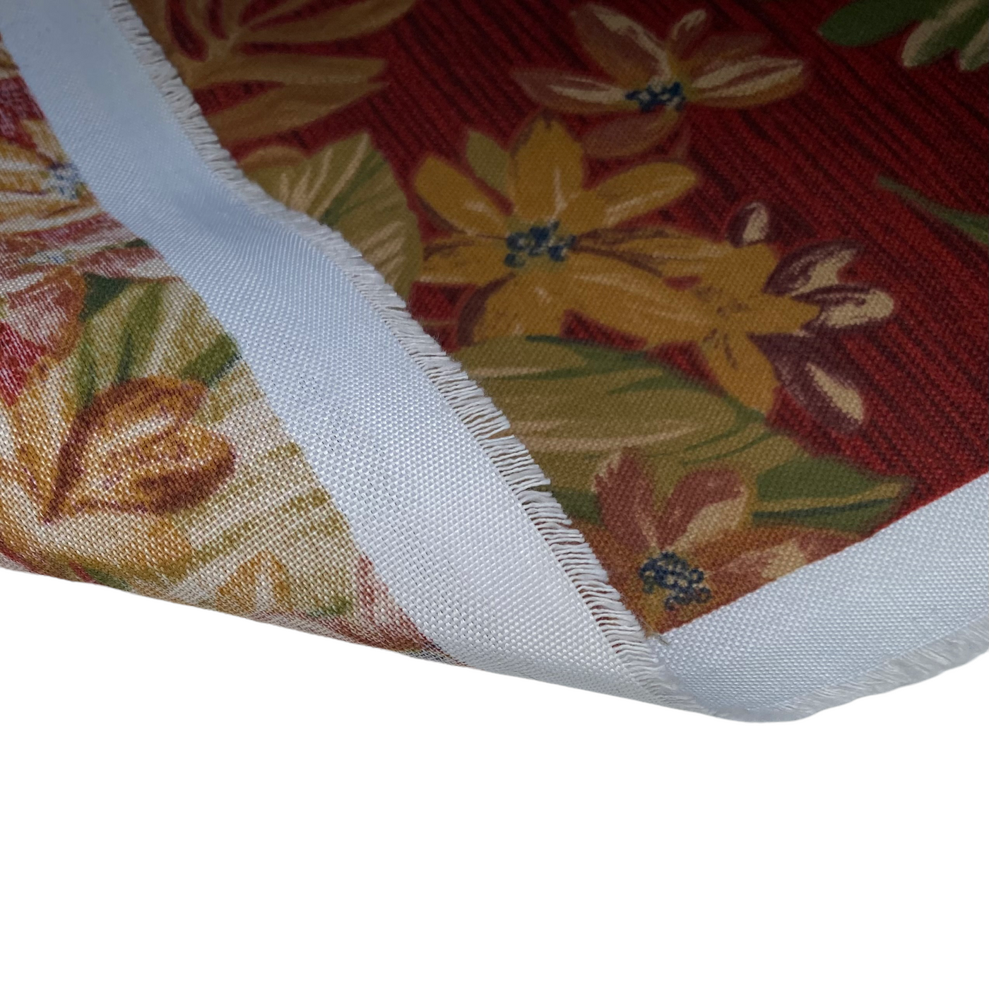 Printed Indoor/Outdoor Upholstery -  Floral Leaves - Red/Green/Beige