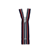 Closed-End Nylon Coil 5” YKK Zipper - Striped Blue/Red/White