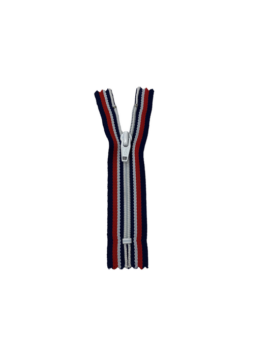 Regular Coil Zipper - YKK - 5” - Striped Blue/Red/White