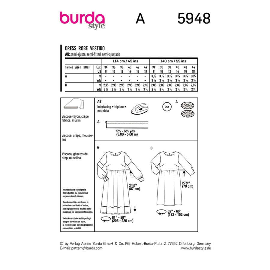 Dress Sewing Pattern - Burda Style 5948