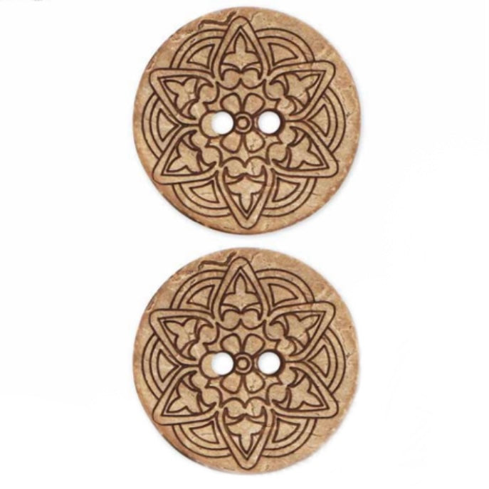 Two Hole Coconut Button -  38mm - Light Brown - 2 Count