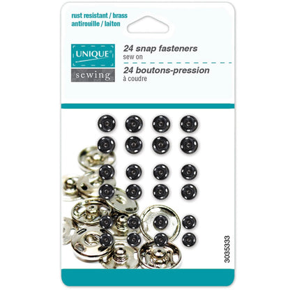 Sew On Snap Fasteners - Assorted 5mm/6mm/7mm - 24  sets - Black