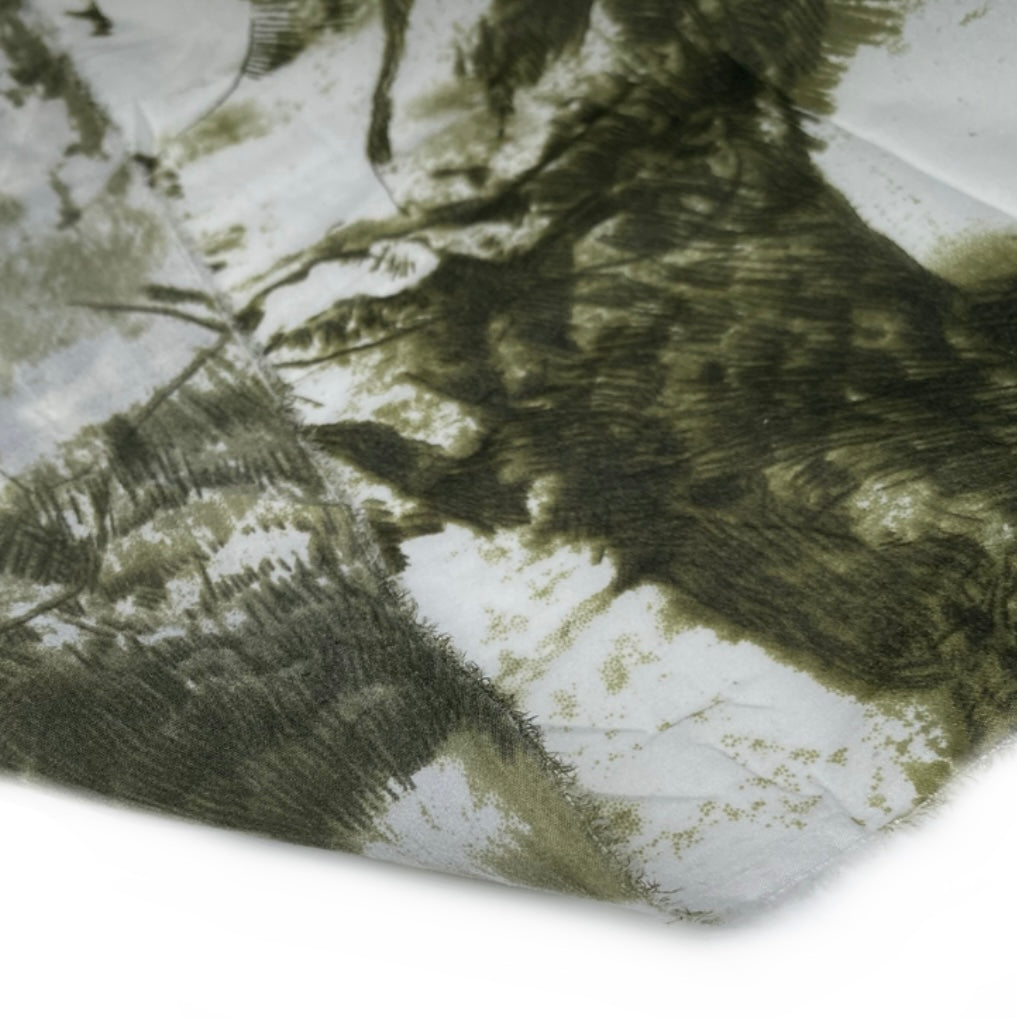 Stretch Printed Silk - White/Green