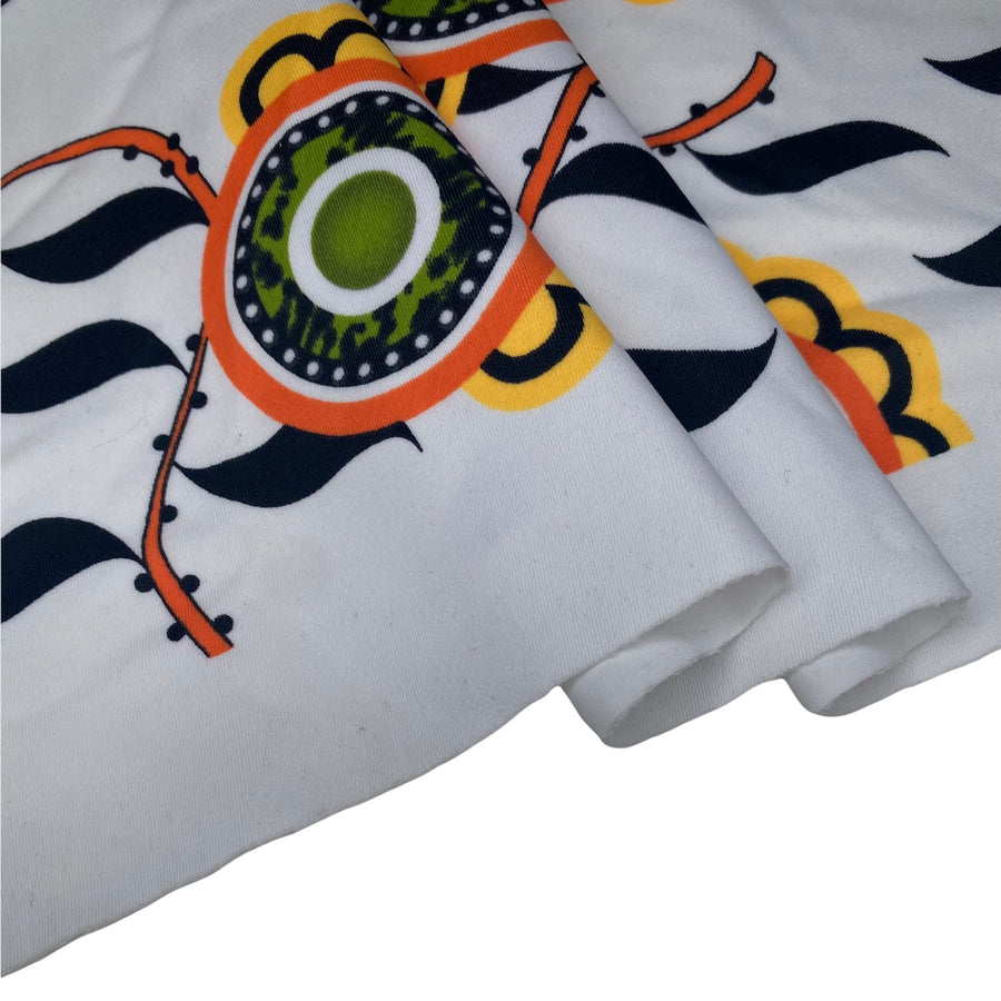 Printed Floral Nylon Spandex Remnant - White/Orange/Yellow