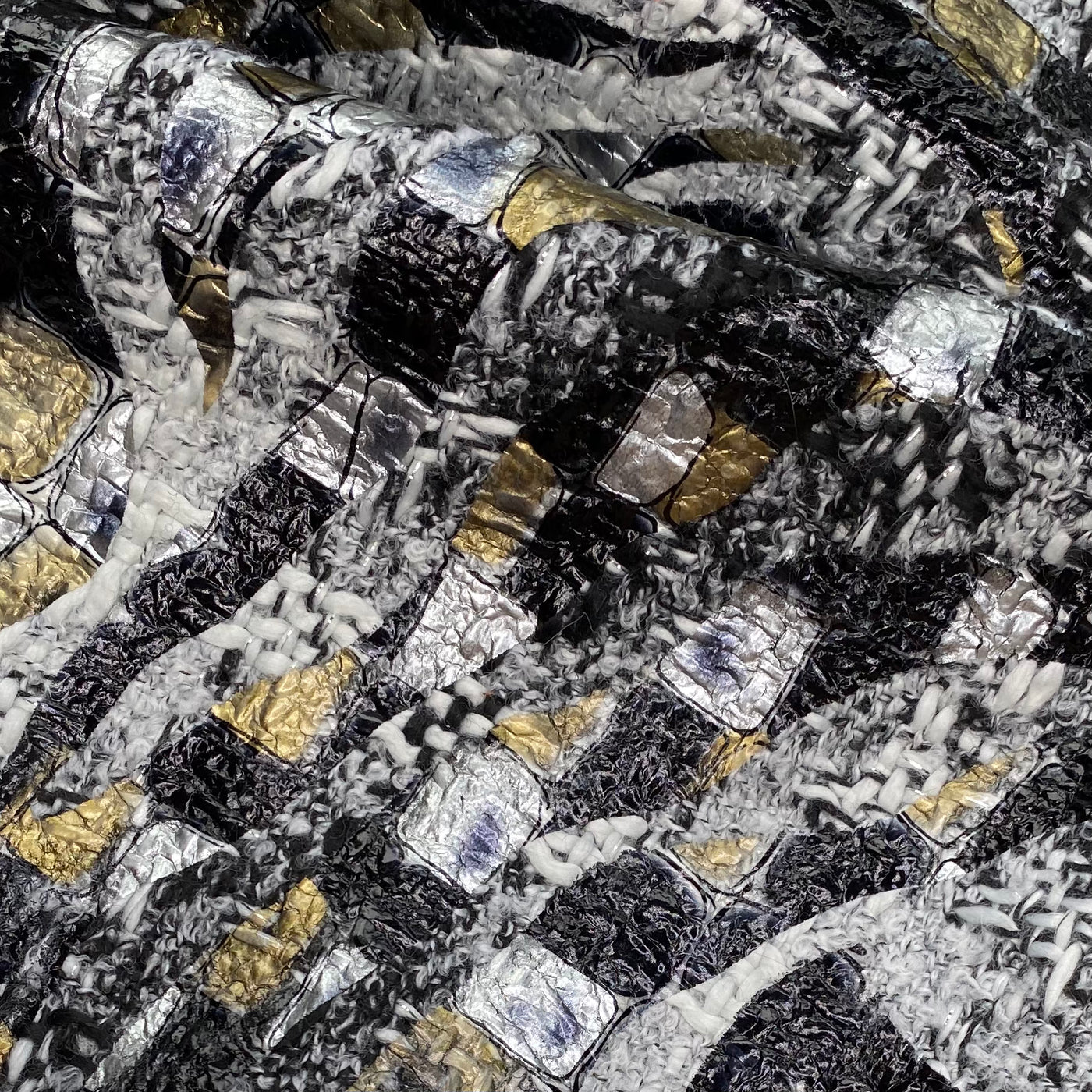 Two Faced Soft Faux Wool Tweed Boucle Coating - Metallic Print