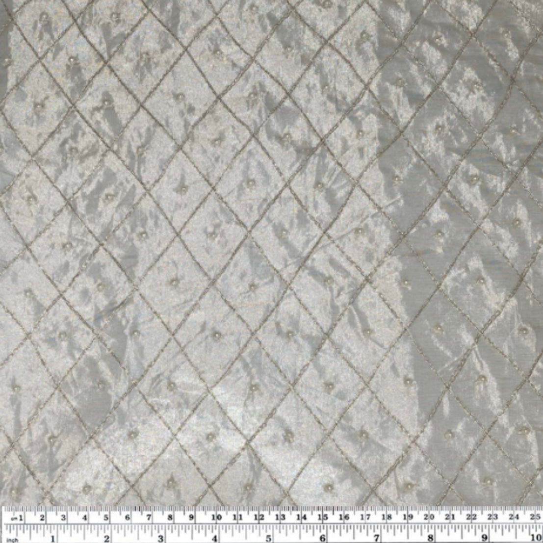 Diamond Embroidered Beaded Silk Organza - Beige