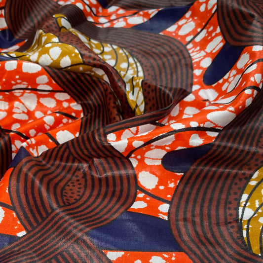 Waxed African Printed Cotton - Multi-Colour / Brown / Orange