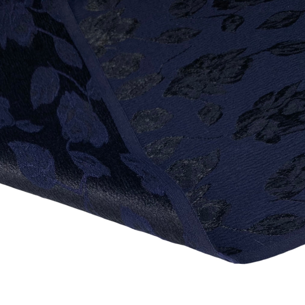 Floral Stretch Polyester Brocade - Navy/Black